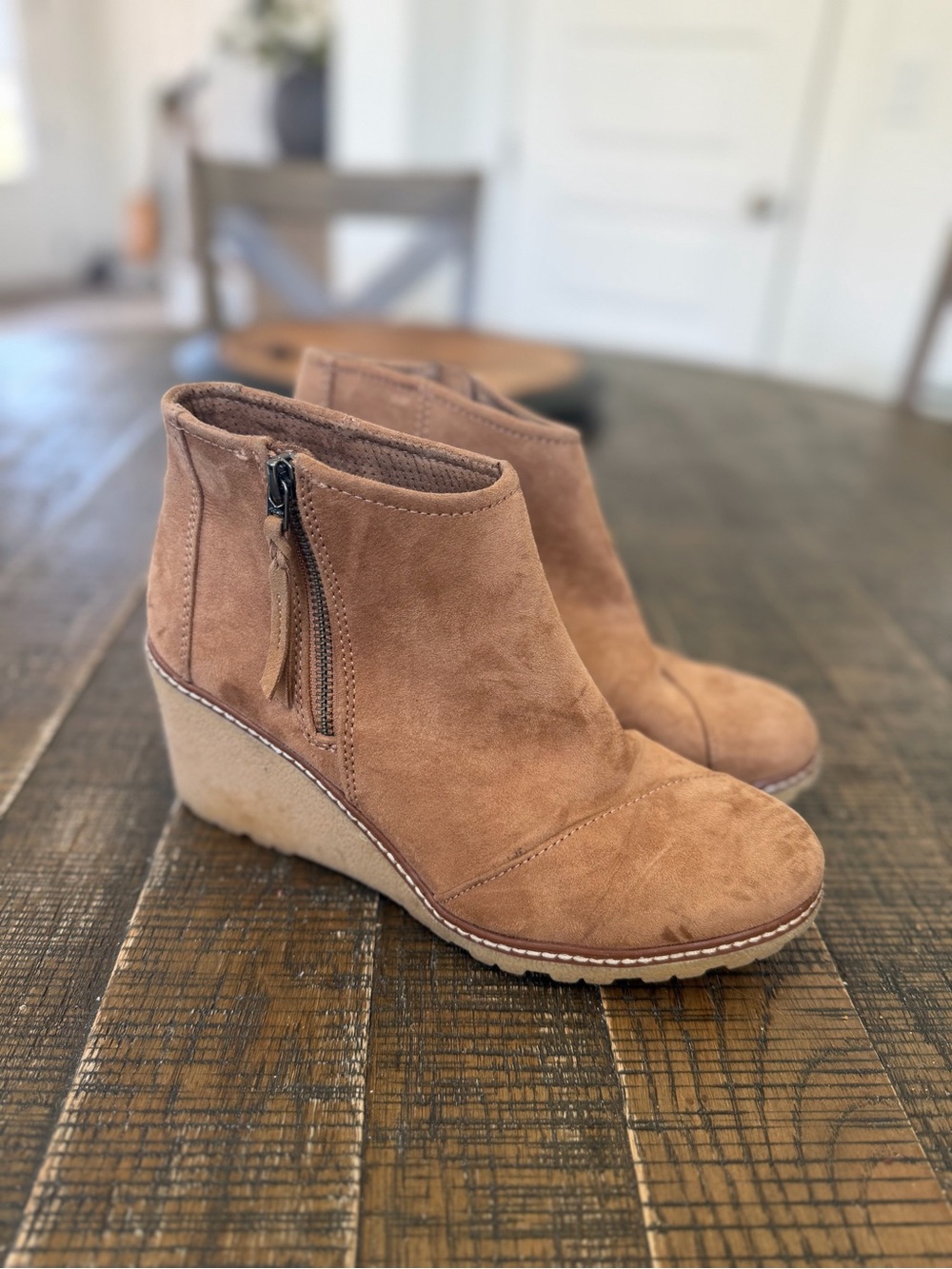 Toms Tan Suede Wedge Ankle Mules